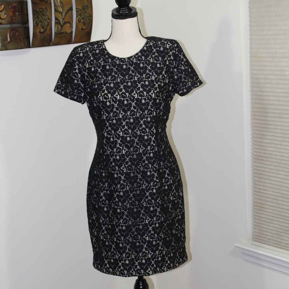 French Connection, black lace floral mini dress